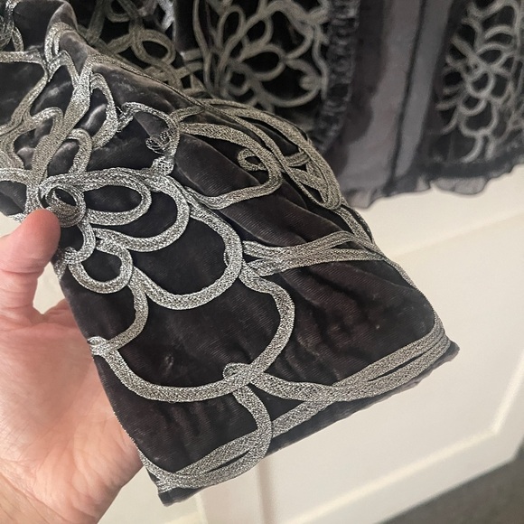 VTG CHICO Grey Metallic floral JACKET Blazer Bohemian Ruffle Artisan Sz 2 - Picture 7 of 11